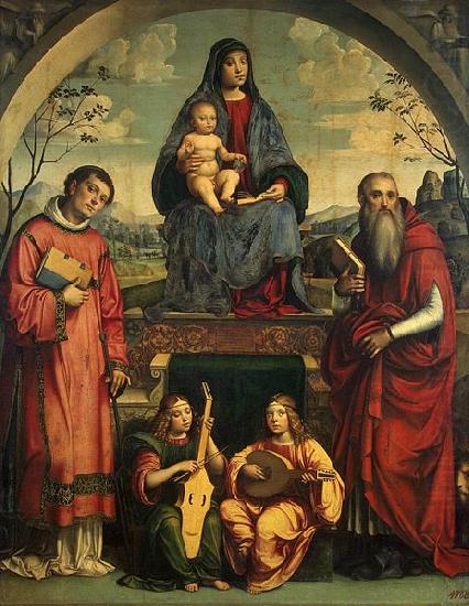 Francesco Francia Madonna and Child with Sts Lawrence and Jerome china oil painting image